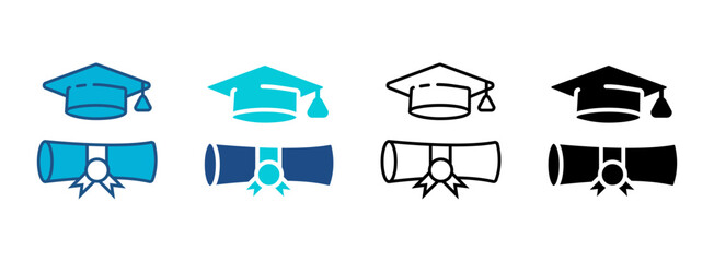 Graduate Icon Set With Multiple Styles. Vector Illustration