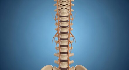 Medical Model of Human Spine with Nervous System on Blue Background