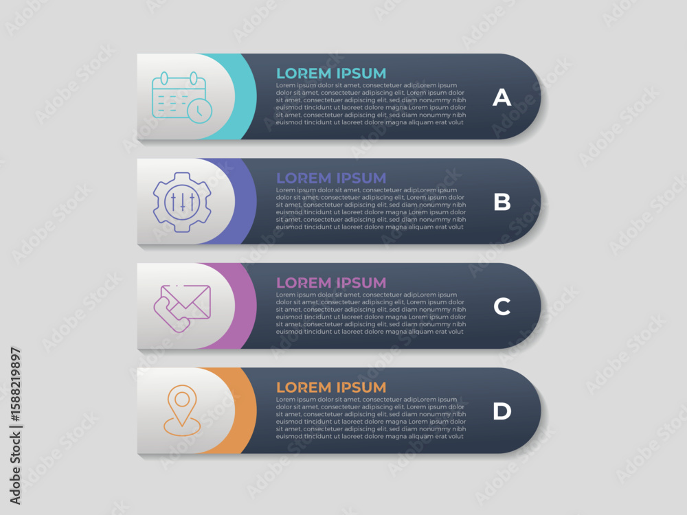 Poster infographics element collection with 4 steps and options. minimal banner. vector illustration.