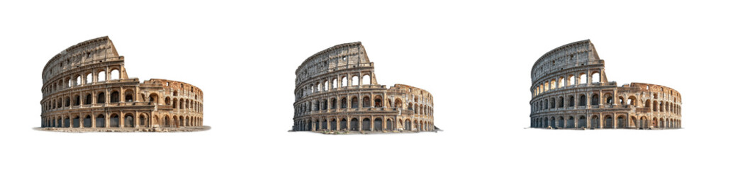 Fototapeta premium Evolution of the colosseum architecture through time in detailed models. Cut out set PNG
