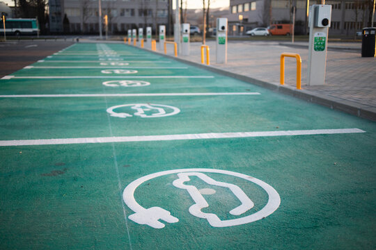 electric car chargers in a parking place