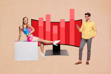 Collage of successful business person crazy excitement near growing financial chart online trading...