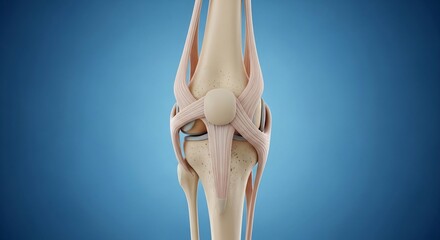 Anatomical Knee Joint Model Showing Ligaments and Bones in Medical Illustration