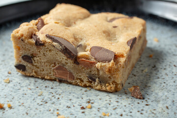 A closeup view of a toffee brownie.