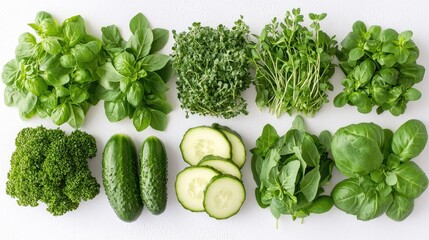 Vibrant array of fresh green vegetables and herbs for healthy eating and culinary creativity