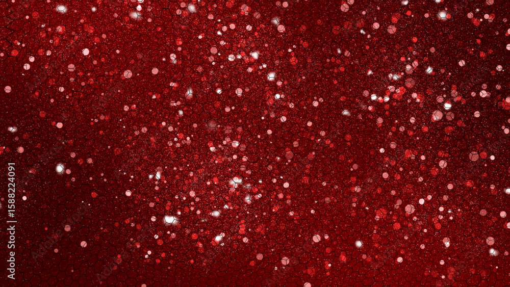 Poster red color glitter sparkles hexagon pattern background