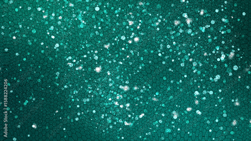 Poster cyan color glitter sparkles hexagon pattern background