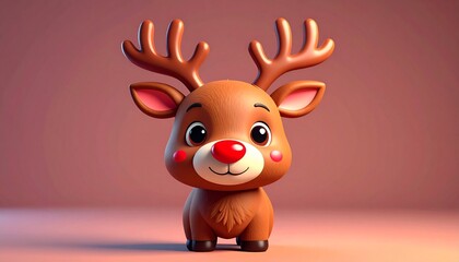Charming Rudolph: A Whimsical Reindeer Character Ready for the Holidays, Festive 3D Render of a...
