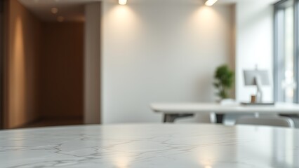 Fototapeta premium Minimalist marble table surface with subtle veining, showcasing elegant simplicity in neutral tones.