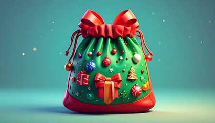 Festive Christmas Gift Bag Illustration, A Christmas Sack Overflowing with Holiday Cheer and...