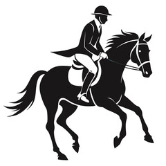Dynamic silhouette of a horse and rider in motion suitable for equestrian themes