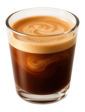 Cafe noisette in a small glass cup with a hint of steamed milk blending into the espresso