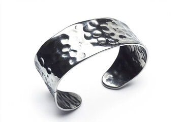 3D Bold Statement Cuff Bracelet with Hammered Metal Texture.