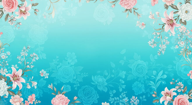 Elegant floral frame on turquoise background with vintage flowers


