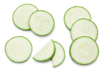 sliced zucchini or marrow isolated on white background. clipping path