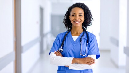 Professional female nurse in a hospital corridor