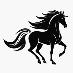 Elegant black horse silhouette with flowing mane and tail in motion