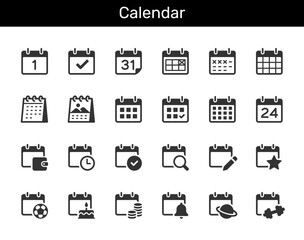 Calendar solid icon collection for date, time management and scheduling concept