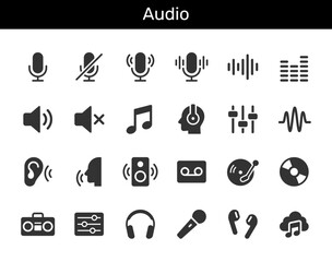 Audio solid icon collection for sound, music and recording concept