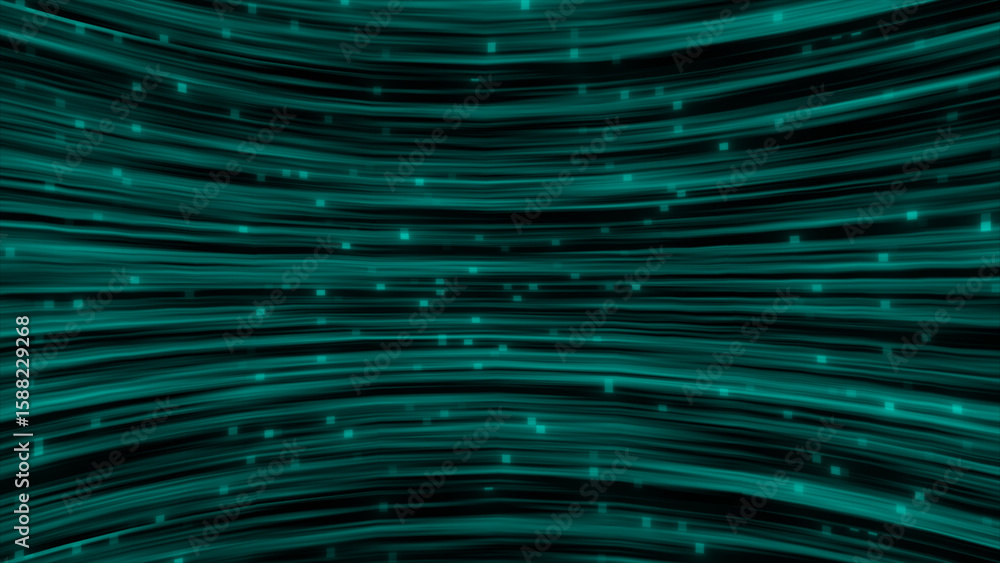 Poster simple cyan color 2d horizontal lines with glowing glitter particles background