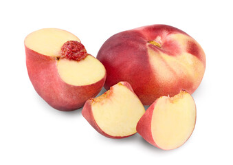 cut of peach fruit isolated on white background. clipping path