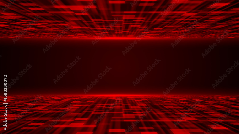 Poster red color sci-fi hi-tech 3d technology particles in cyber space dark background