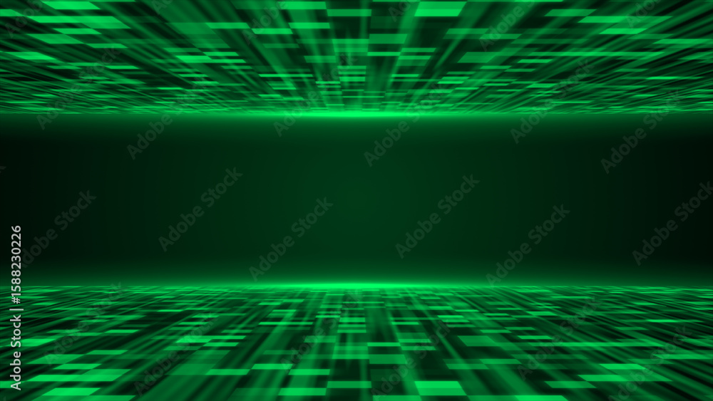 Poster turquoise color sci-fi hi-tech 3d technology particles in cyber space dark background