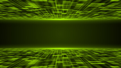Lime green color sci-fi hi-tech 3d technology particles in cyber space dark background
