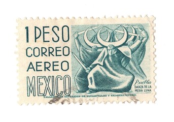 Obraz premium A vintage postage stamp from Mexico isolated on a white background.