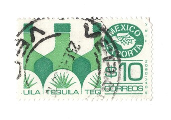 A vintage postage stamp from Mexico isolated on a white background.