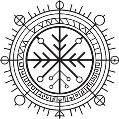 Abstract cyber rune circle with geometric and futuristic elements isolated on transparent background