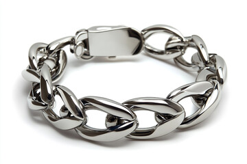Obraz premium Polished silver curb link chain bracelet on a white background showcasing its jewelry craftsmanship and design.