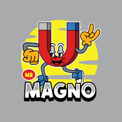 Cute magnet back to school in retro cartoon character illustration