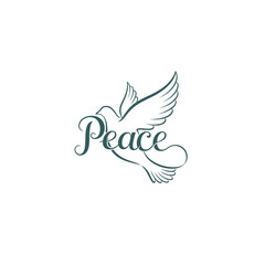 Obraz premium A stylized dove in flight, symbolizing peace, with the word 