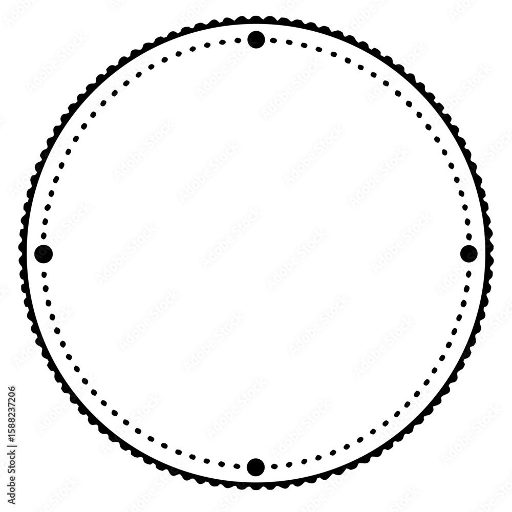 Poster showcase minimalist elegance with a black circle border of soft dotted lines on a white background, 