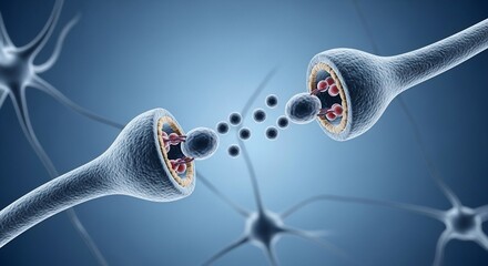 Detailed Illustration of Neurons Connecting with Synapses in Nervous System