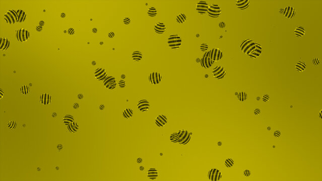 Yellow color glossy marbels appearing and disappearing abstract background