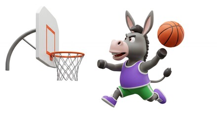 Cartoon donkey plays basketball