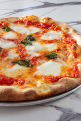 A view of a Margherita pizza.