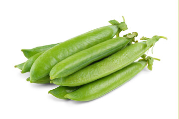 Heap, pile of fresh green pea pods with natural texture, isolated on white, transparent background. Healty food, organic, legume plant, harvest, raw vegetables, food ingredient. Close up, macro