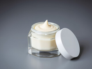 Creamy Skincare Product Gentle Jar Gray Background