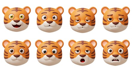 Fototapeta premium Tiger emoticon faces set vector illustration