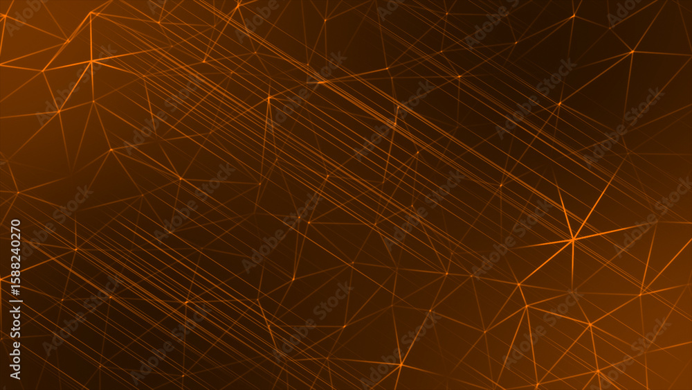 Aufkleber orange color parallel diagonal lines with low poly dots and lines futuristic geometrical dark backgr