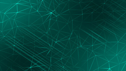Cyan color parallel diagonal lines with low poly dots and lines futuristic geometrical dark background