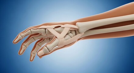 Anatomical Model of Human Hand Bones and Ligaments in Side View for Medical Education