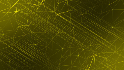 Yellow color parallel diagonal lines with low poly dots and lines futuristic geometrical dark background