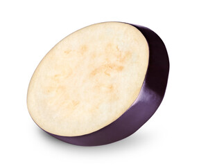 fresh sliced eggplant isolated on white background. clipping path