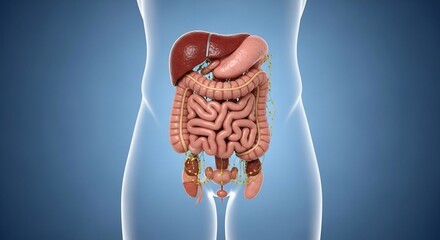 Anatomical Illustration of Human Digestive System in Body Cavity