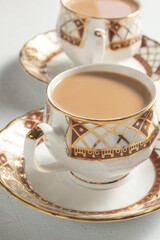 A view of a masala tea set.