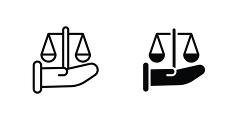 Justice scales in Hand icon line style graphic design .editable vectors.